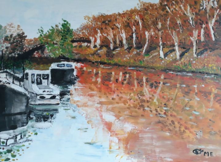 Painting titled "le canal de garonne" by Oeilme, Original Artwork, Oil