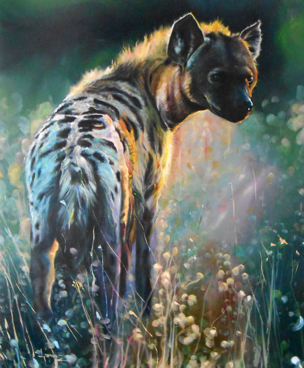 Painting titled "Hyene tachetée" by Lorenz, Original Artwork, Acrylic