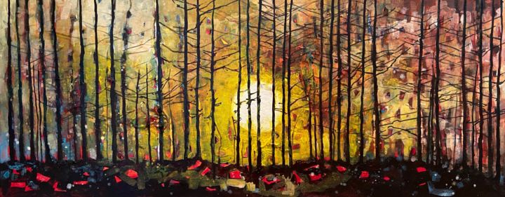 Painting titled "Forêt II" by Lorenz, Original Artwork, Acrylic Mounted on Wood Stretcher frame