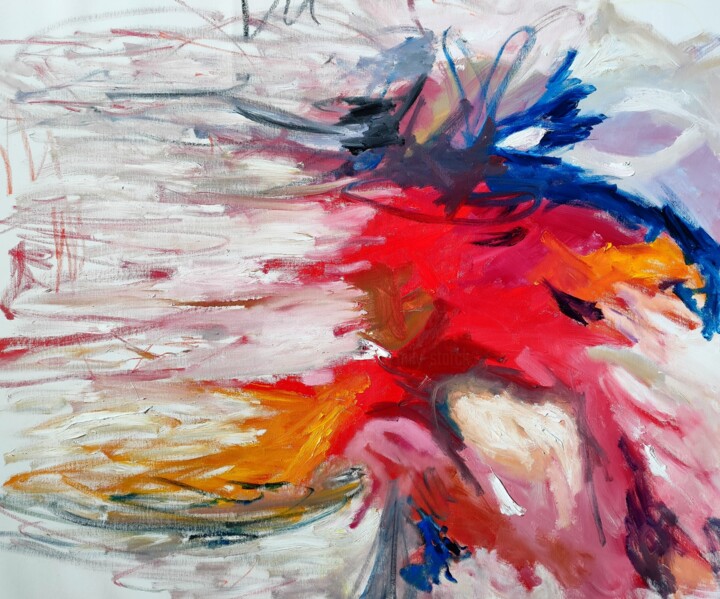 Schilderij getiteld "Flamme de vie" door Emily Starck, Origineel Kunstwerk, Olie Gemonteerd op Frame voor houten brancard