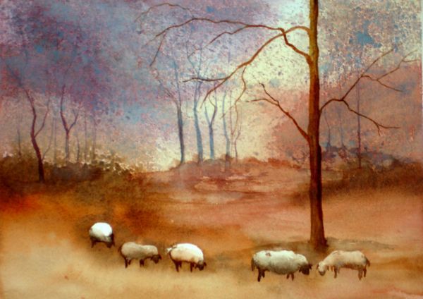 Painting titled "Les moutons (179)" by Jocelyne Dumont, Original Artwork