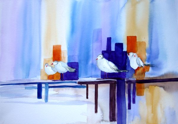 Painting titled "en attente" by Jocelyne Dumont, Original Artwork