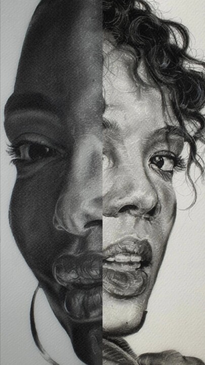 Pintura titulada "Merge" por Emmanuel Chukwuemeka Ndulue, Obra de arte original, Carbón