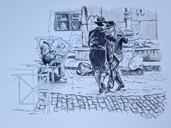 Σχέδιο με τίτλο "Tango a BA" από Emmanuel Forgues, Αυθεντικά έργα τέχνης, Μελάνι