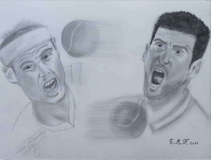 Dessin intitulée "Le temps d'un match" par Emmanuelle Menny Fleuridas, Œuvre d'art originale, Graphite Monté sur Carton