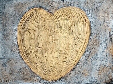 Painting titled "un cuore d'oro" by Monica Palermo, Original Artwork, Oil