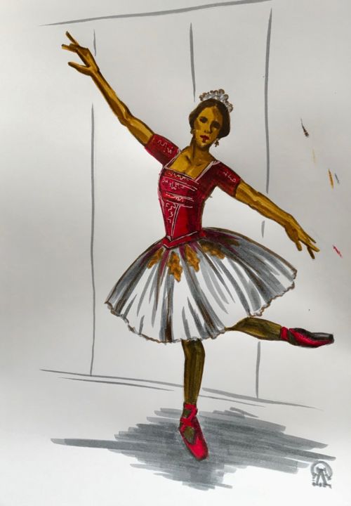 Disegno intitolato "Балерина. Скетч." da Larissa Lukaneva, Opera d'arte originale, Pennarello
