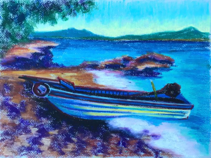 Drawing titled "Фукуок. Лодка. Скет…" by Larissa Lukaneva, Original Artwork, Pastel