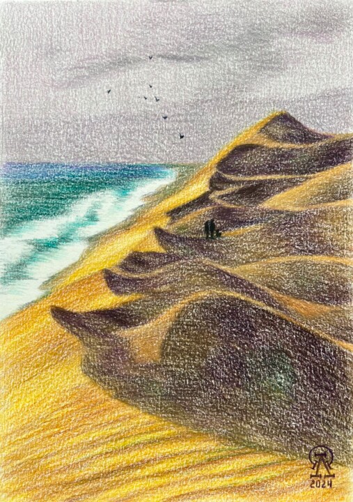 「Дюны и волны. Скетч.」というタイトルの描画 Larissa Lukanevaによって, オリジナルのアートワーク, 鉛筆
