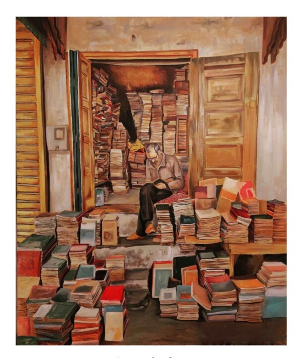 Peinture intitulée "Bookseller" par Engo, Œuvre d'art originale, Huile
