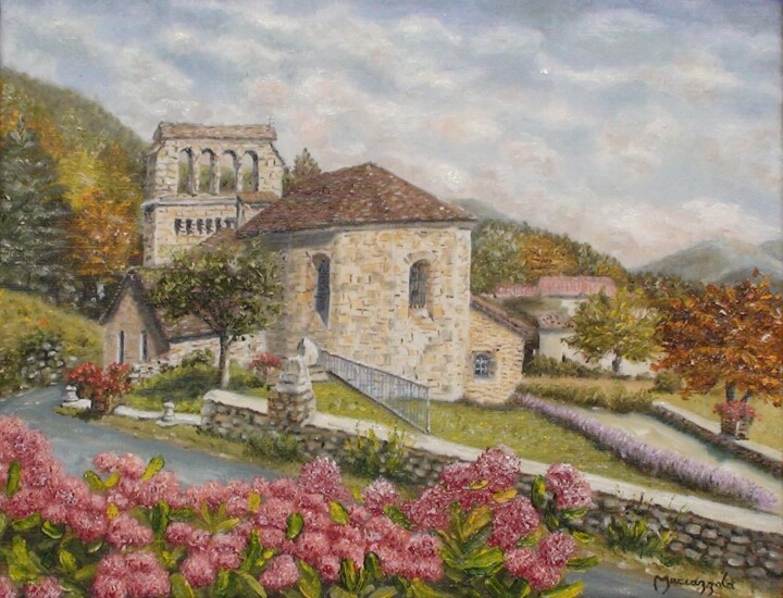 Peinture intitulée "N°289 EGLISE DE CON…" par Enio Maccazzola, Œuvre d'art originale, Huile Monté sur Châssis en bois