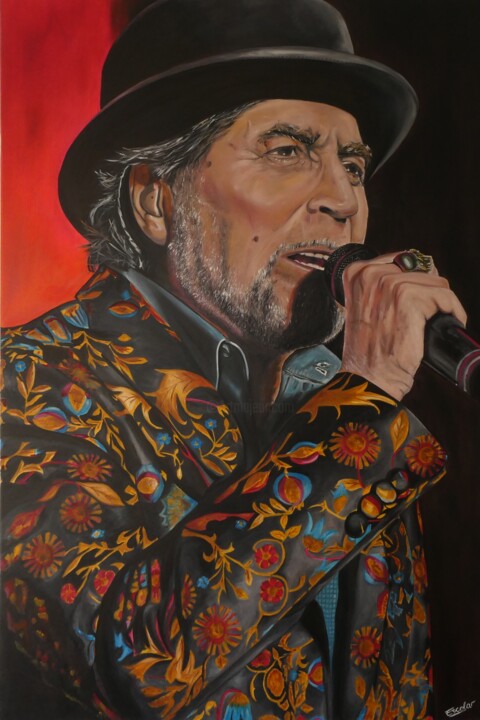 Pintura intitulada "Joaquín Sabina" por Enrique Escolar Hernández, Obras de arte originais, Óleo Montado em Armação em madei…