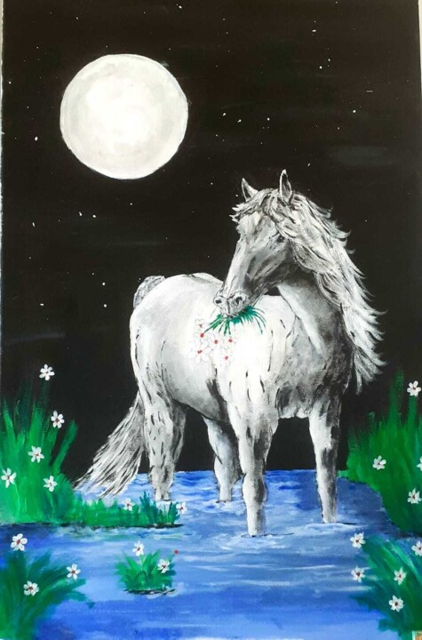 Painting titled "Caballo de luna" by Enrique Torres Gómez, Original Artwork, Acrylic