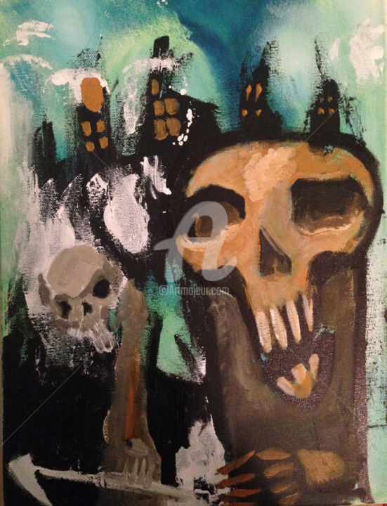 Malerei mit dem Titel "Death and her friend" von Enzo Furfaro, Original-Kunstwerk, Acryl