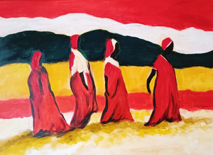 Schilderij getiteld "Donne del deserto" door Enzo Martano, Origineel Kunstwerk, Acryl