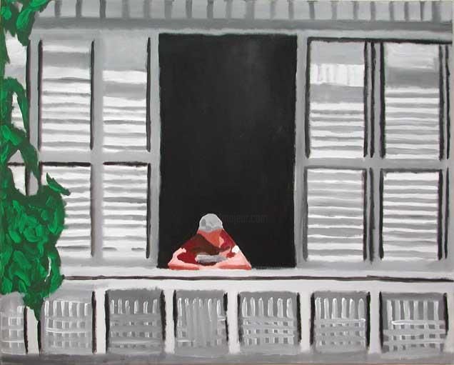 Peinture intitulée "Sad Balcony" par Eden Orion, Œuvre d'art originale