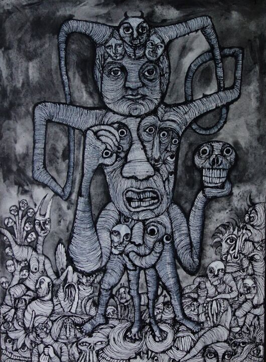 Drawing titled "le dieu de la folie" by Eric Demelis, Original Artwork, Ink