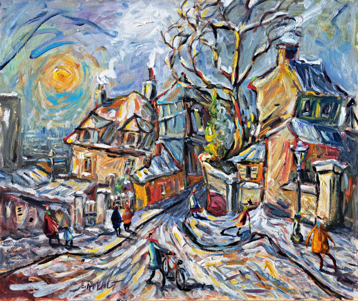 Peinture intitulée "La rue d'Orchampt s…" par Eric Raimbault, Œuvre d'art originale, Acrylique Monté sur Châssis en bois