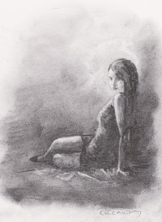 Dibujo titulada "Femme dans la pénom…" por Eric Audry, Obra de arte original, Carbón