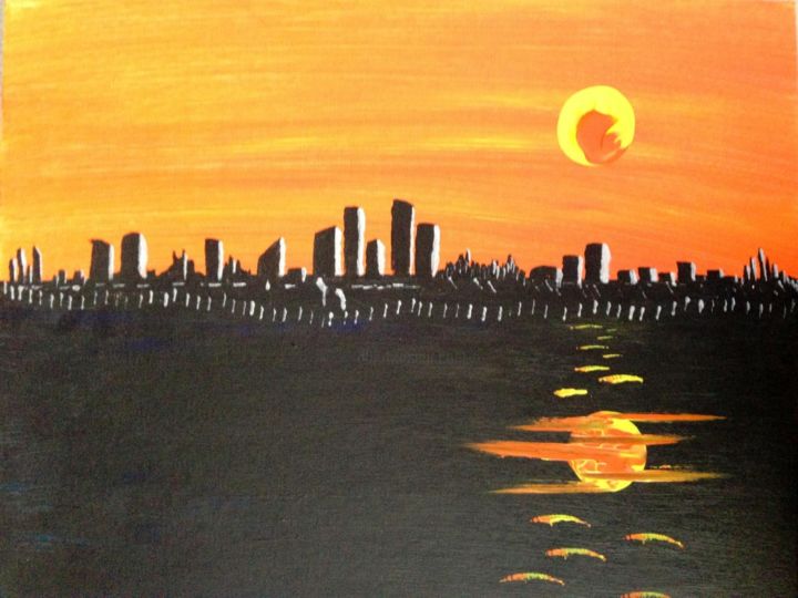 city sunset art