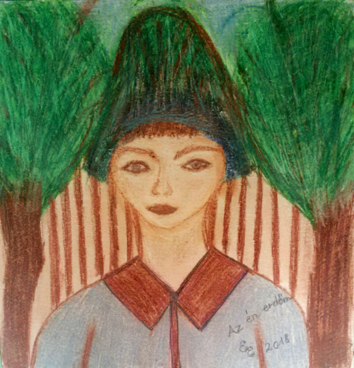 Drawing titled "My woods" by Erzsébet Engi, Original Artwork, Chalk