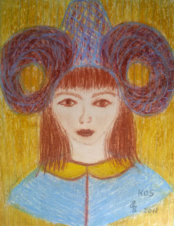 Drawing titled "Aries Horoscope" by Erzsébet Engi, Original Artwork, Chalk