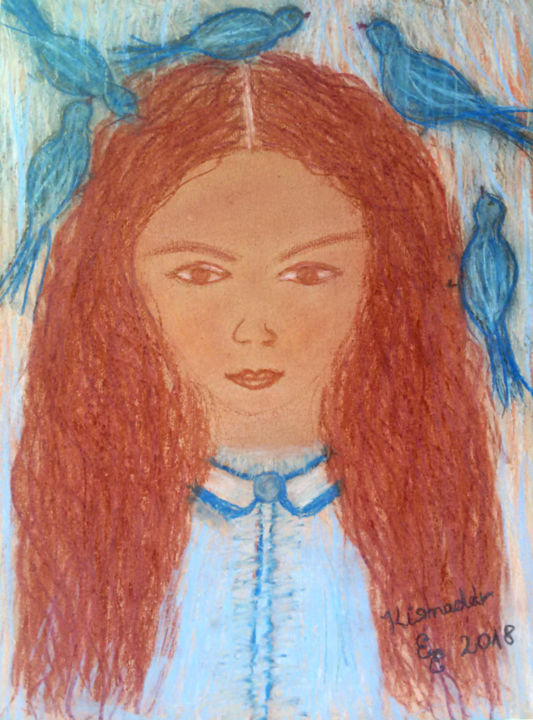 Drawing titled "Little bird" by Erzsébet Engi, Original Artwork, Chalk