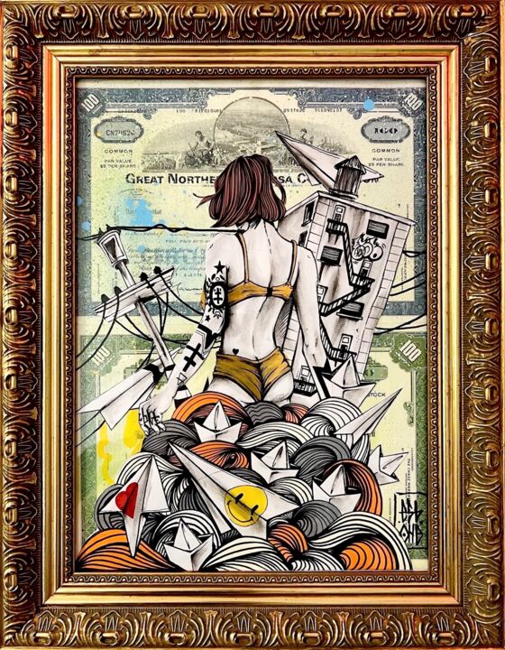 Картина под названием "Girl in the city (D…" - Esboner, Подлинное произведение искусства, Акрил