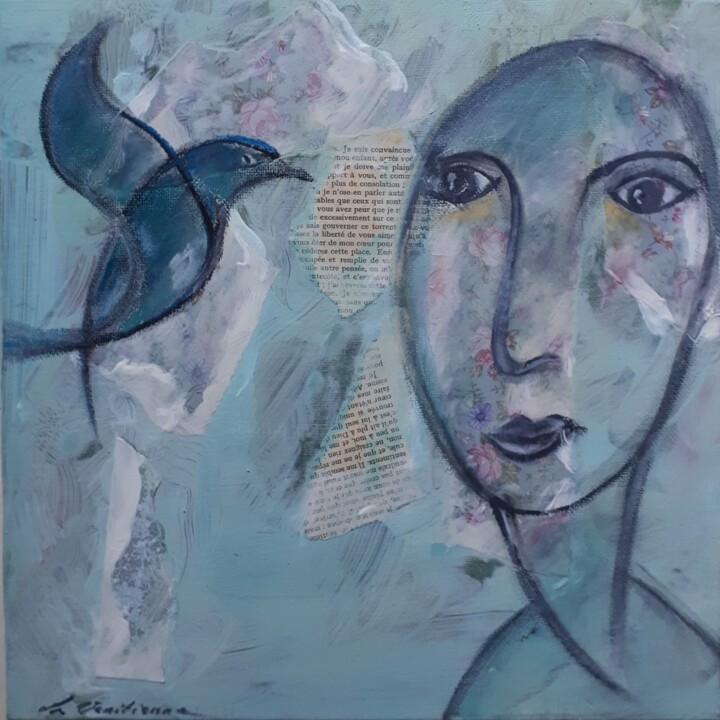 Peinture intitulée "l'oiseau bleu 1" par La Venitienne, Œuvre d'art originale, Pastel