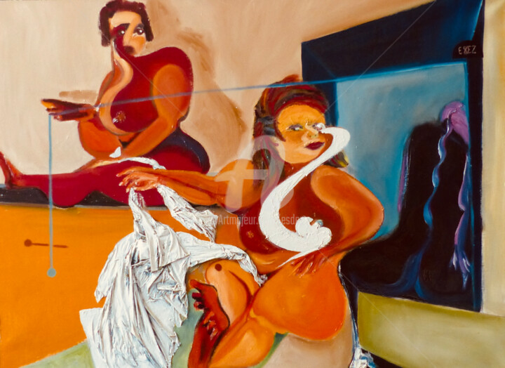 Картина под названием "La vérité fait fuir" - Esdez, Подлинное произведение искусства, Масло Установлен на Деревянная рама д…