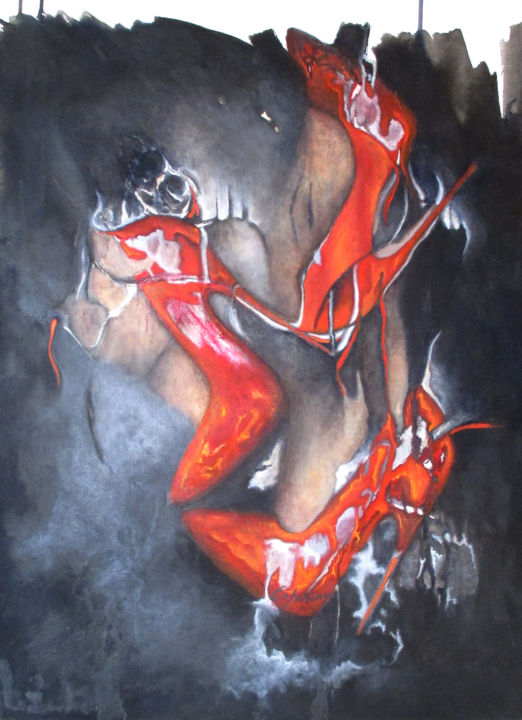 Malerei mit dem Titel ""Rouge"" von Liliana Esperanza, Original-Kunstwerk, Öl