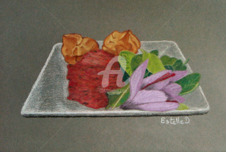 Dessin intitulée "Entree safranée" par Estelle D, Œuvre d'art originale, Pastel