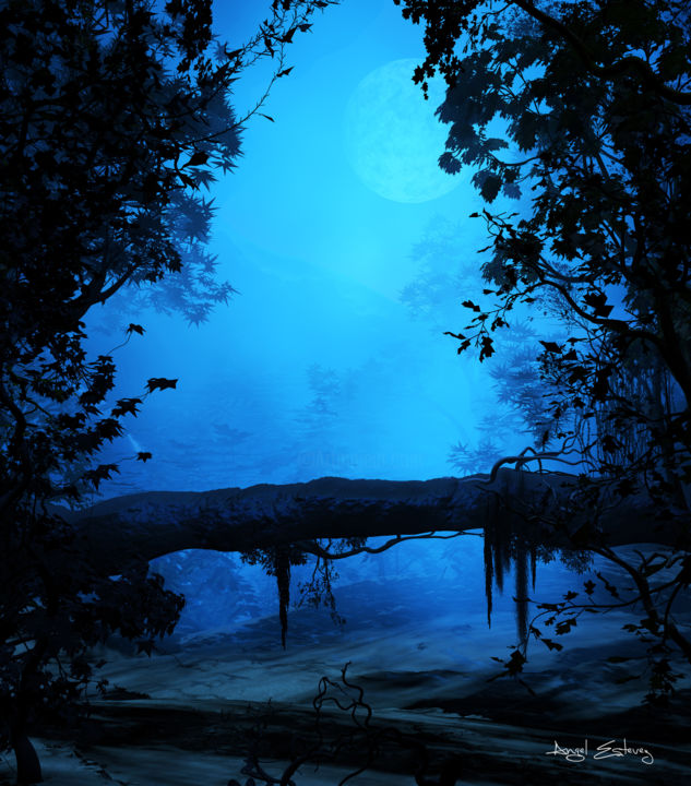 Digitale Kunst getiteld "Blue surroundings" door Angel Estevez, Origineel Kunstwerk, 3D-modellering