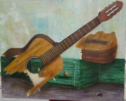 Painting titled "303 la guitare" by Esther Zini, Original Artwork