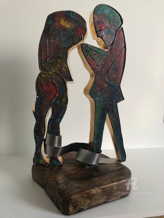 Sculpture titled "Les grosses têtes" by Étienne Dupé, Original Artwork, Metals