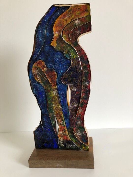 Sculpture titled "Mère à l'enfant" by Étienne Dupé, Original Artwork, Aluminium