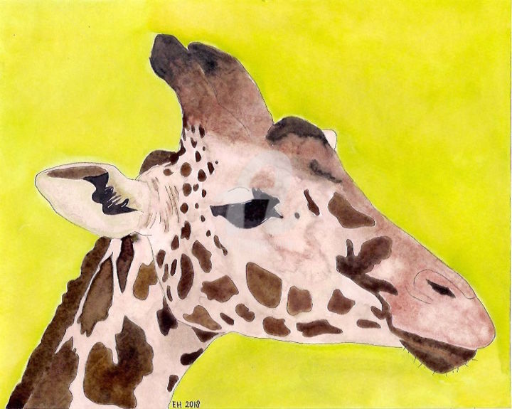 Painting titled "giraffe" by Ellen Hendrikx, Original Artwork, Watercolor