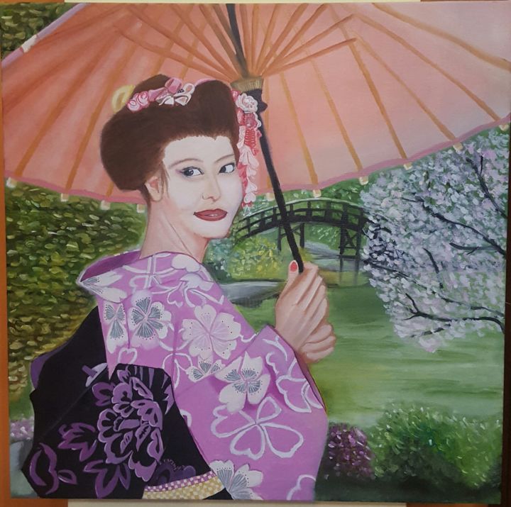Schilderij getiteld "Japanese Woman" door Ettore Fieramosca, Origineel Kunstwerk