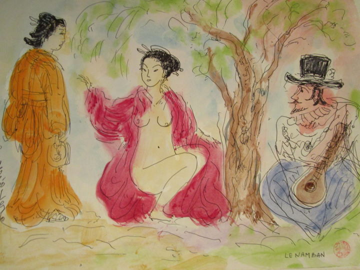 Pittura intitolato "Le namban (espagnol…" da Eugenio Otero Vilchez, Opera d'arte originale, Inchiostro