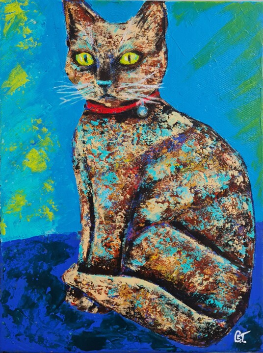 Malerei mit dem Titel "Brown Cat" von Eugenia Chicu Touma, Original-Kunstwerk, Acryl Auf artwork_cat. montiert
