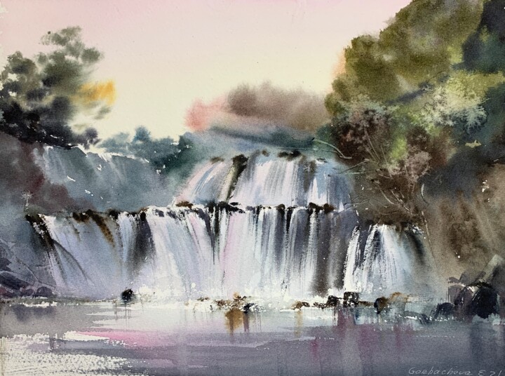 Peinture intitulée "Waterfall #7" par Eugenia Gorbacheva, Œuvre d'art originale, Aquarelle