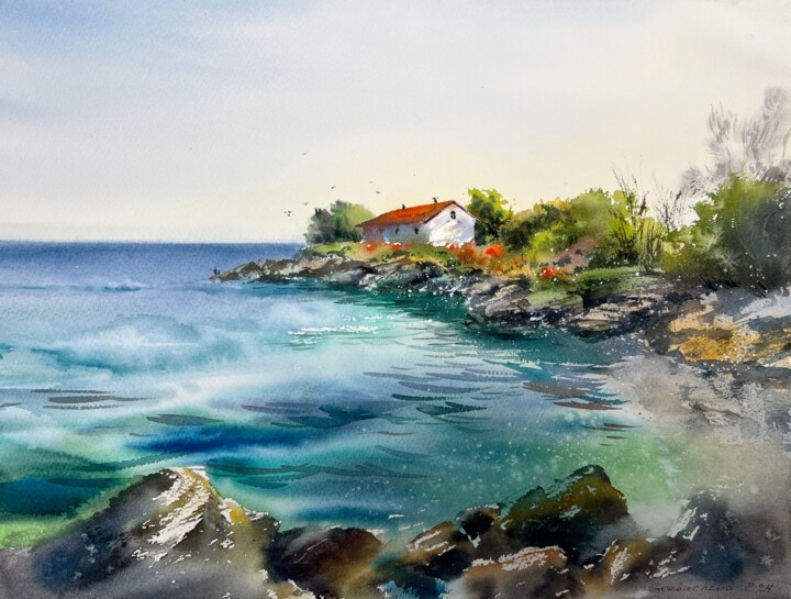 "House on the sea co…" başlıklı Tablo Eugenia Gorbacheva tarafından, Orijinal sanat, Suluboya