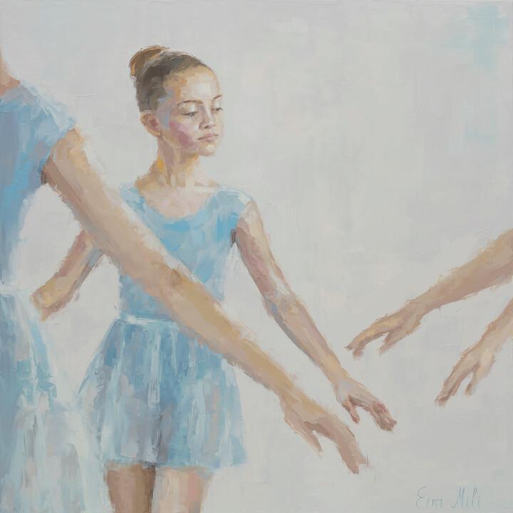 Painting titled "Ballet Class. Littl…" by Eva Mili, Original Artwork, Oil Mounted on Wood Stretcher frame