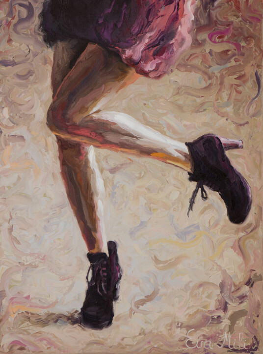 Painting titled "Legs of Woman. Pink…" by Eva Mili, Original Artwork, Oil Mounted on Wood Stretcher frame