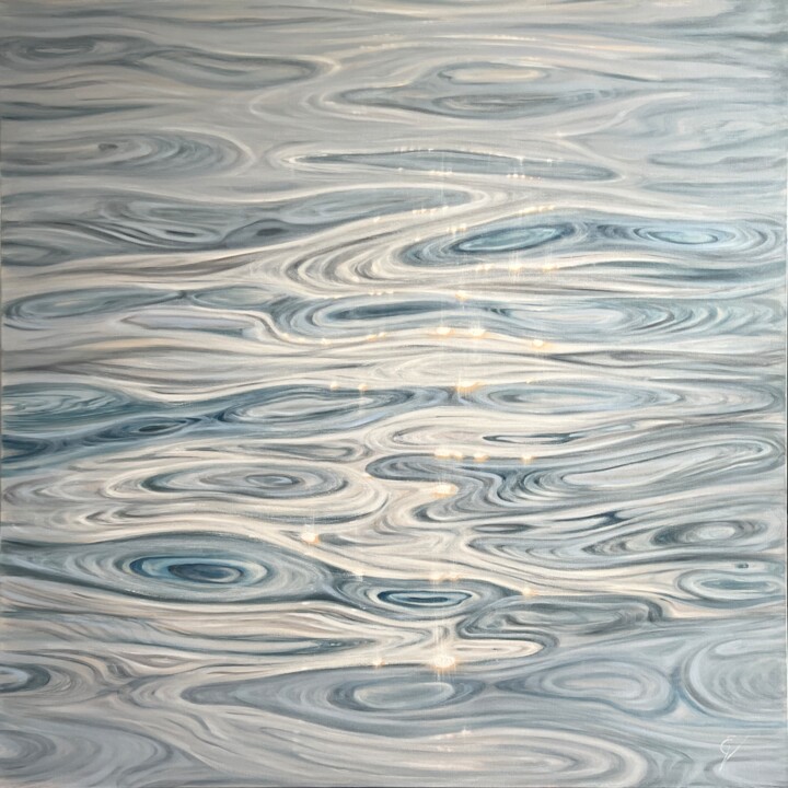 「Fluid Light」というタイトルの絵画 Eva Volfによって, オリジナルのアートワーク, オイル ウッドストレッチャーフレームにマウント