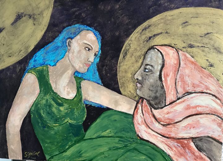 Pittura intitolato "Pomone & Vertumne" da Sylvie Seassal, Opera d'arte originale