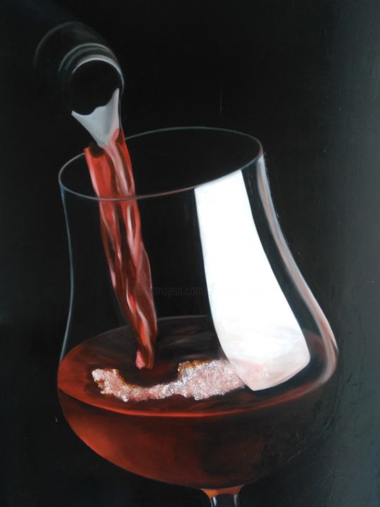 Painting titled "Verre de vin" by Evelyne Deuil, Original Artwork, Oil