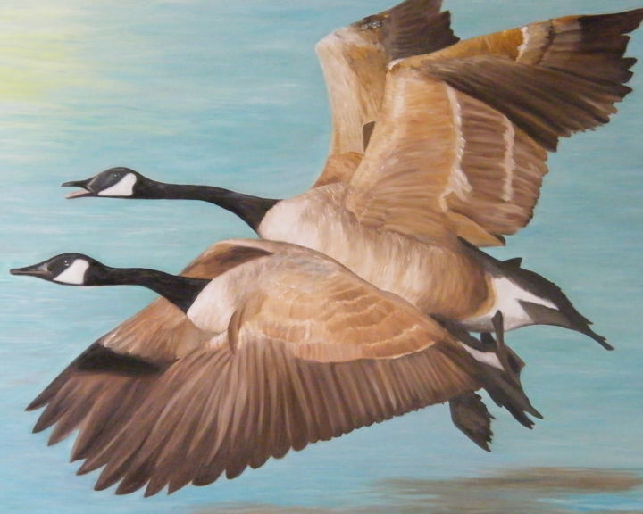 Pintura intitulada "les oiseaux migrate…" por Evelyne Deuil, Obras de arte originais