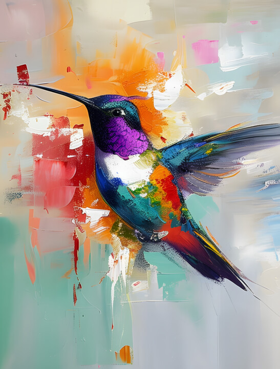 Pintura titulada "Hummingbird Oil Pai…" por Evgenia Dyvakina, Obra de arte original, Oleo