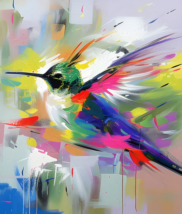 Pintura titulada "Bright hummingbird…" por Evgenia Dyvakina, Obra de arte original, Oleo